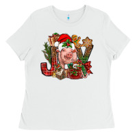 White joy christmas with pig bbs Ladies Tee - BundleAndBundleShop