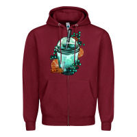 Burgundy Winter Bobba Cup Zipper Hoodie - FaDigitalArtStudio