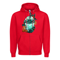 Red Winter Bobba Cup Zipper Hoodie - FaDigitalArtStudio