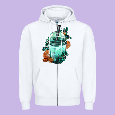 Winter Bobba Cup Zipper Hoodie Designed By Fadigitalartstudio