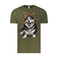 Vintage Olive alaskan husky with bandeau Vintage Tee - texasbilliewilder