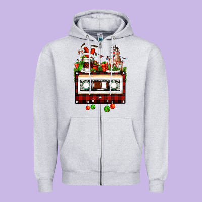 Christmas Cassette Zipper Hoodie Designed By Fadigitalartstudio
