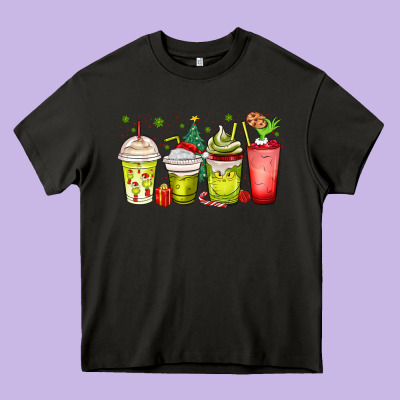 Christmas Characters Coffee Cups Heavy Core Tee Designed By Maliassmallbusiness