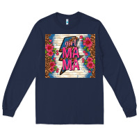 Navy girl mama thunder with flowers Long Sleeve Tee - TumblerDesignByShophia