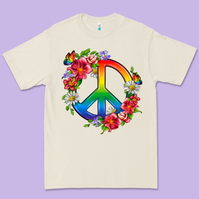Peace Pride Lgbtq+ And Flowers Premium Tee Designed By Bundleandbundleshop