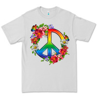 Dove Grey Peace Pride LGBTQ+ And Flowers Premium Tee - BundleAndBundleShop