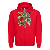 Red kinda emotionless kinda emotional skeleton chest Zipper Hoodie - FaDigitalArtStudio