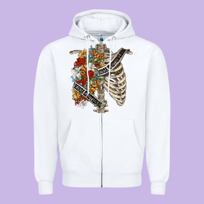 Kinda Emotionless Kinda Emotional Skeleton Chest Zipper Hoodie Designed By Fadigitalartstudio