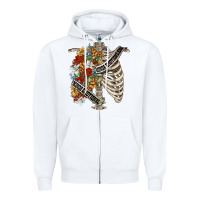 White kinda emotionless kinda emotional skeleton chest Zipper Hoodie - FaDigitalArtStudio