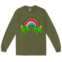 Army Green Happy St. Patrick's Day Rainbow And Shamrock Long Sleeve Tee - RanaPortraitStore