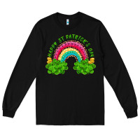 Black Happy St. Patrick's Day Rainbow And Shamrock Long Sleeve Tee - RanaPortraitStore