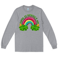 Heather Grey Happy St. Patrick's Day Rainbow And Shamrock Long Sleeve Tee - RanaPortraitStore
