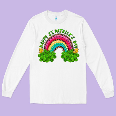 Happy St. Patrick's Day Rainbow And Shamrock Long Sleeve Tee Designed By Ranaportraitstore