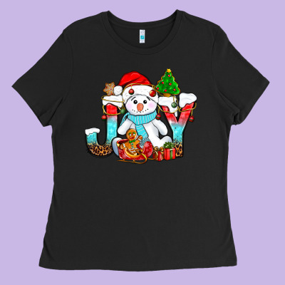 Joy Christmas With Snowman Bbs Ladies Tee Designed By Bundleandbundleshop
