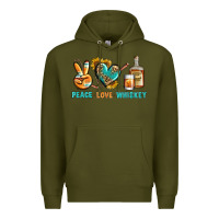 Army Green Peace Love Whiskey Premium Hoodie - BundleAndBundleShop