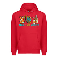Red Peace Love Whiskey Premium Hoodie - BundleAndBundleShop