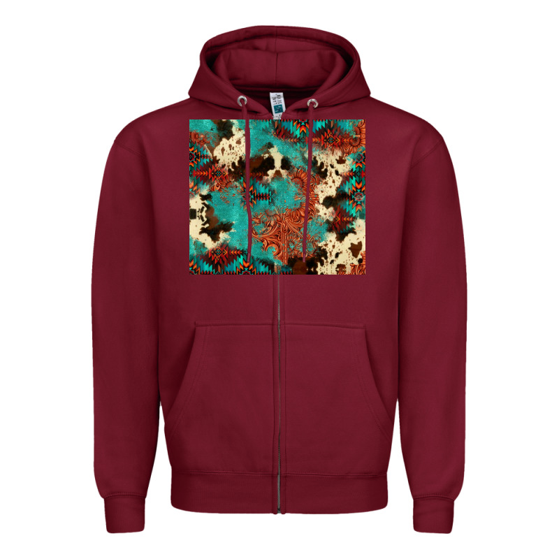 Serape Turquoise Glitter Cowhide  Tooled Leather  Tumbler Zipper Hoodie by FaDigitalArtStudio | Teevron