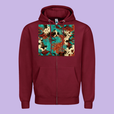 Serape Turquoise Glitter Cowhide  Tooled Leather  Tumbler Zipper Hoodie Designed By Fadigitalartstudio