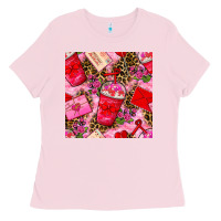 Bubblegum Pink valentines day coffee cups and love letter with xoxo and leopard seaml Ladies Tee - BundleAndBundleShop