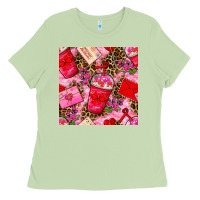 Matcha valentines day coffee cups and love letter with xoxo and leopard seaml Ladies Tee - BundleAndBundleShop