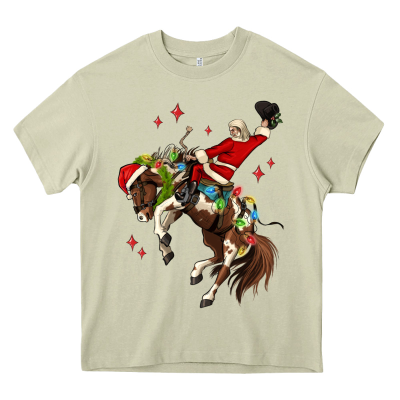 Christmas Cowboy Santa Heavy Core Tee by MaliasSmallBusiness | Teevron
