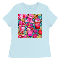 Baby Blue valentines day with love coffee cups  seamless pattern bbs Ladies Tee - BundleAndBundleShop