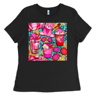 Black valentines day with love coffee cups  seamless pattern bbs Ladies Tee - BundleAndBundleShop