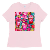 Bubblegum Pink valentines day with love coffee cups  seamless pattern bbs Ladies Tee - BundleAndBundleShop