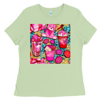 Valentines Day With Love Coffee Cups  Seamless Pattern Bbs Ladies Tee | Teevron