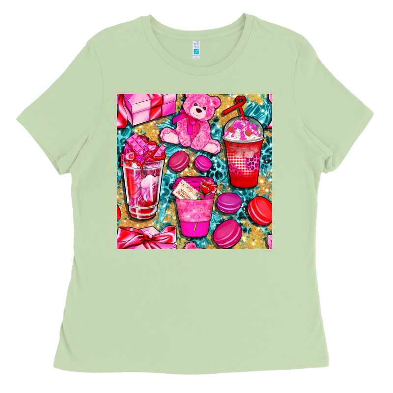 Valentines Day With Love Coffee Cups  Seamless Pattern Bbs Ladies Tee by BundleAndBundleShop | Teevron