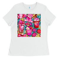 White valentines day with love coffee cups  seamless pattern bbs Ladies Tee - BundleAndBundleShop