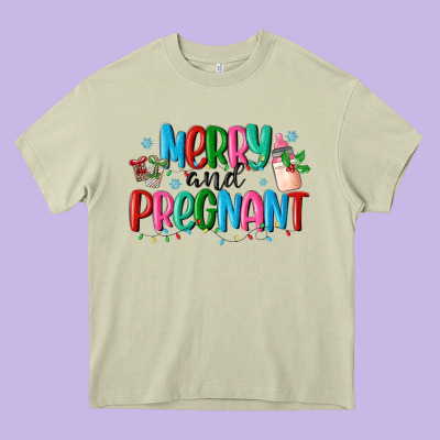 Merry And Pregnant Heavy Core Tee Designed By Maliassmallbusiness