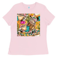 Bubblegum Pink western cowgirl coffee cup with cowhide seamless pattern bbs Ladies Tee - BundleAndBundleShop