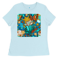 Baby Blue winter coffee cups and snow with plaid seamless pattern bbs Ladies Tee - BundleAndBundleShop