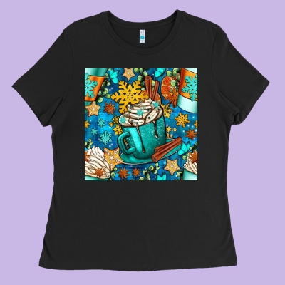 Winter Coffee Cups And Snow With Plaid Seamless Pattern Bbs Ladies Tee Designed By Bundleandbundleshop