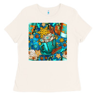 Bone winter coffee cups and snow with plaid seamless pattern bbs Ladies Tee - BundleAndBundleShop