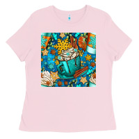 Bubblegum Pink winter coffee cups and snow with plaid seamless pattern bbs Ladies Tee - BundleAndBundleShop