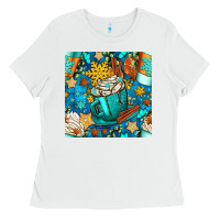 White winter coffee cups and snow with plaid seamless pattern bbs Ladies Tee - BundleAndBundleShop