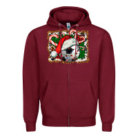 Burgundy Soccer Ball Christmas With Hat And Candy Cane Zipper Hoodie - FaDigitalArtStudio