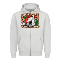 Dove Grey Soccer Ball Christmas With Hat And Candy Cane Zipper Hoodie - FaDigitalArtStudio