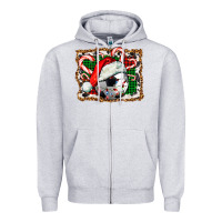 Heather Grey Soccer Ball Christmas With Hat And Candy Cane Zipper Hoodie - FaDigitalArtStudio