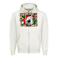 Oatmeal Heather Soccer Ball Christmas With Hat And Candy Cane Zipper Hoodie - FaDigitalArtStudio