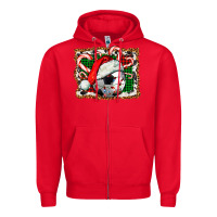 Red Soccer Ball Christmas With Hat And Candy Cane Zipper Hoodie - FaDigitalArtStudio