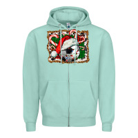 Seafoam Soccer Ball Christmas With Hat And Candy Cane Zipper Hoodie - FaDigitalArtStudio