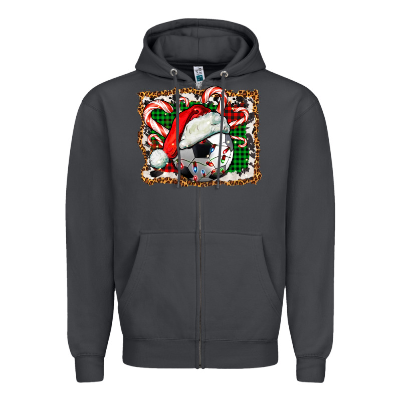 Soccer Ball Christmas With Hat And Candy Cane Zipper Hoodie by FaDigitalArtStudio | Teevron