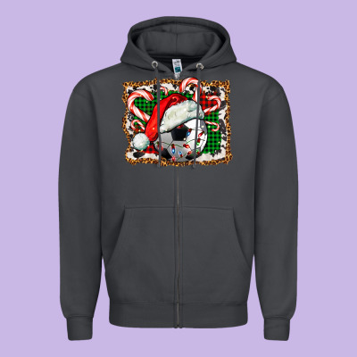 Soccer Ball Christmas With Hat And Candy Cane Zipper Hoodie Designed By Fadigitalartstudio
