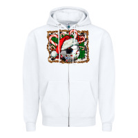 White Soccer Ball Christmas With Hat And Candy Cane Zipper Hoodie - FaDigitalArtStudio