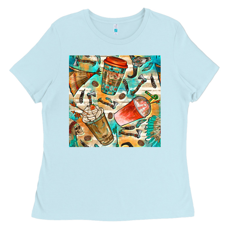 Western Indian Coffee Cups With Aztec Seamless Pattern Bbs Ladies Tee by BundleAndBundleShop | Teevron