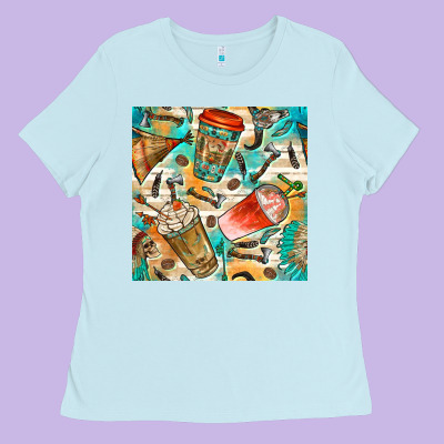 Western Indian Coffee Cups With Aztec Seamless Pattern Bbs Ladies Tee Designed By Bundleandbundleshop