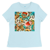 Baby Blue western indian coffee cups with aztec seamless pattern bbs Ladies Tee - BundleAndBundleShop